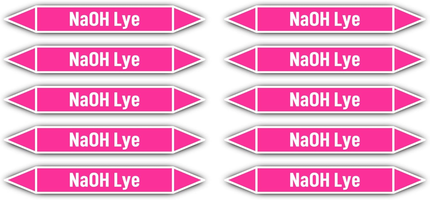 Sticker 100 x 15 mm, Pack of 10 – Group 7 – Lyes – Sodium Hydroxide – Pipeline Marking – According to DIN 2403 – Language: English – NaOH Lye