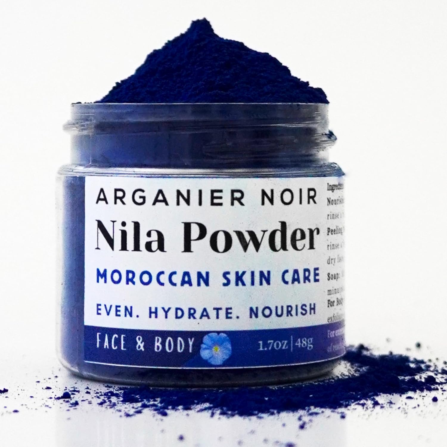 Arganier Noir Moroccan Nila Powder Pure Blue Nila 48g. Authentic Indigo Powder from Morocco for Face and Body.
