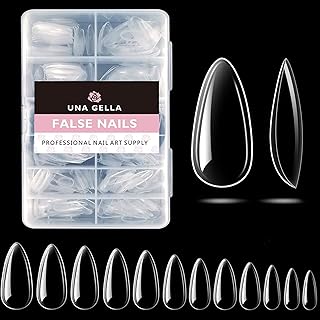 UNA GELLA Almond Fake Gel Nail Tips - 216pcs Medium Pre-Shaped for Long-Lasting Acrylic Nails, Perfect for DIY At Home Nail Salon - 12 Sizes