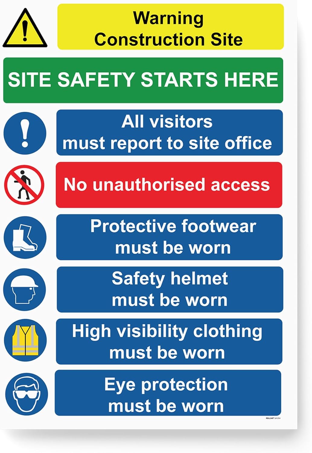 RDLCAR Multi Hazard Site Safety Corrugated PVC Pack of 1 Warning Sign Notice Board for Safety 600mm x 800mm for Wall and Outdoor Use Building Construction Sites Signs