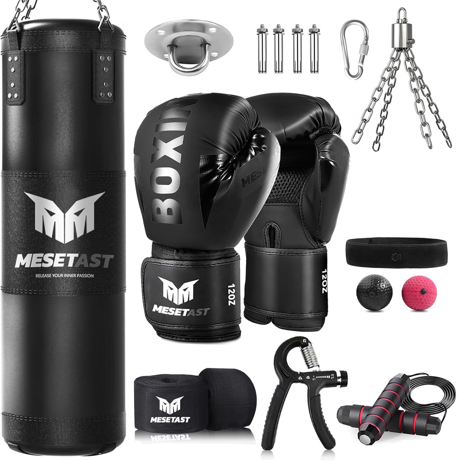 Punching Bag for Adults, 4ft Heavy Boxing Bag Set with 12 OZ Gloves for MMA Karate Kickboxing Boxing - Unfilled