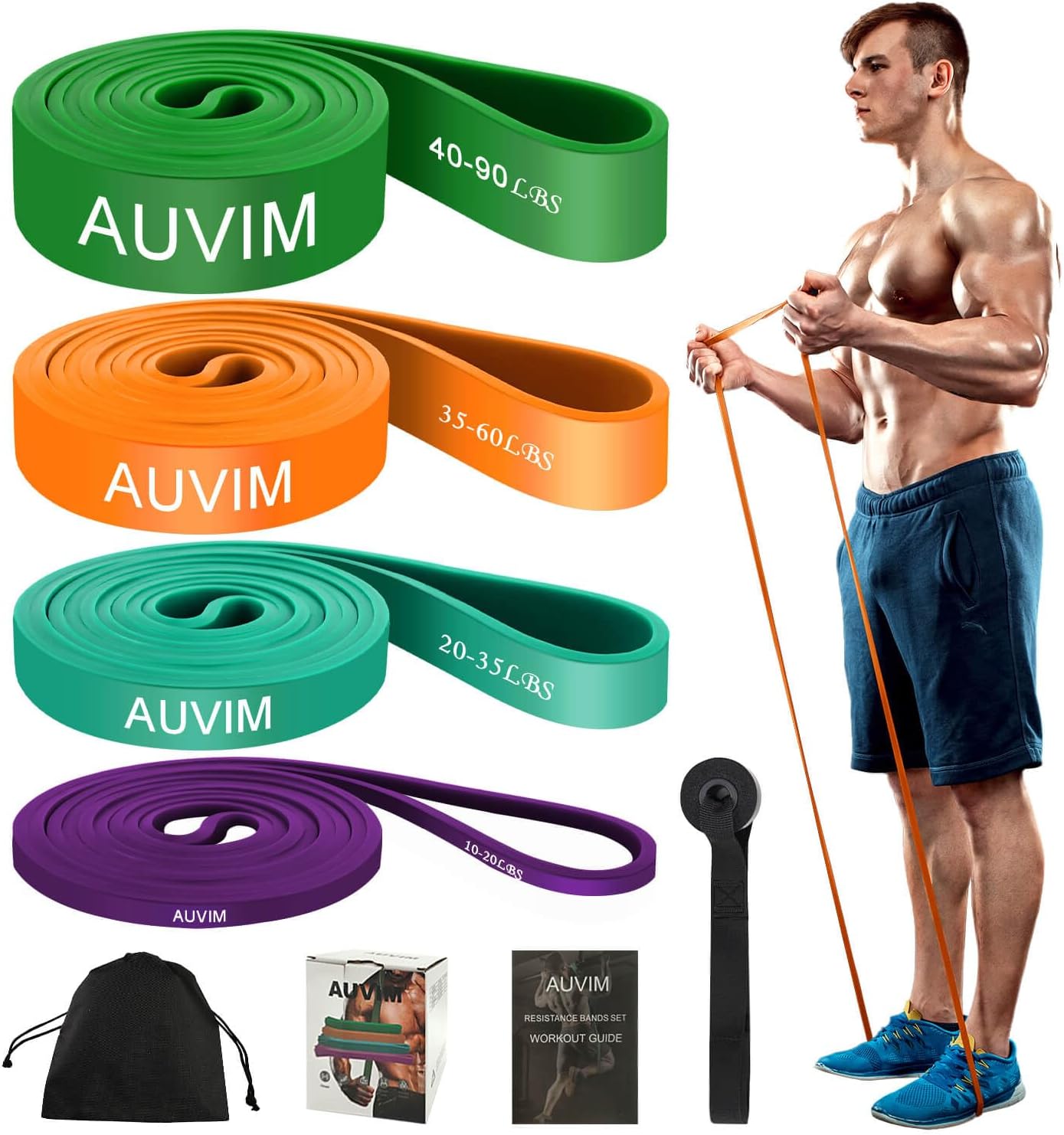 AUVIM Resistance Bands Set Pull Up Bands 3 Different Levels Exercise Bands for Men Women Fitness Bands for Strength Training,Pilates,Yoga,CrossFit Include Door Anchor Storage Bag and Workout Guide