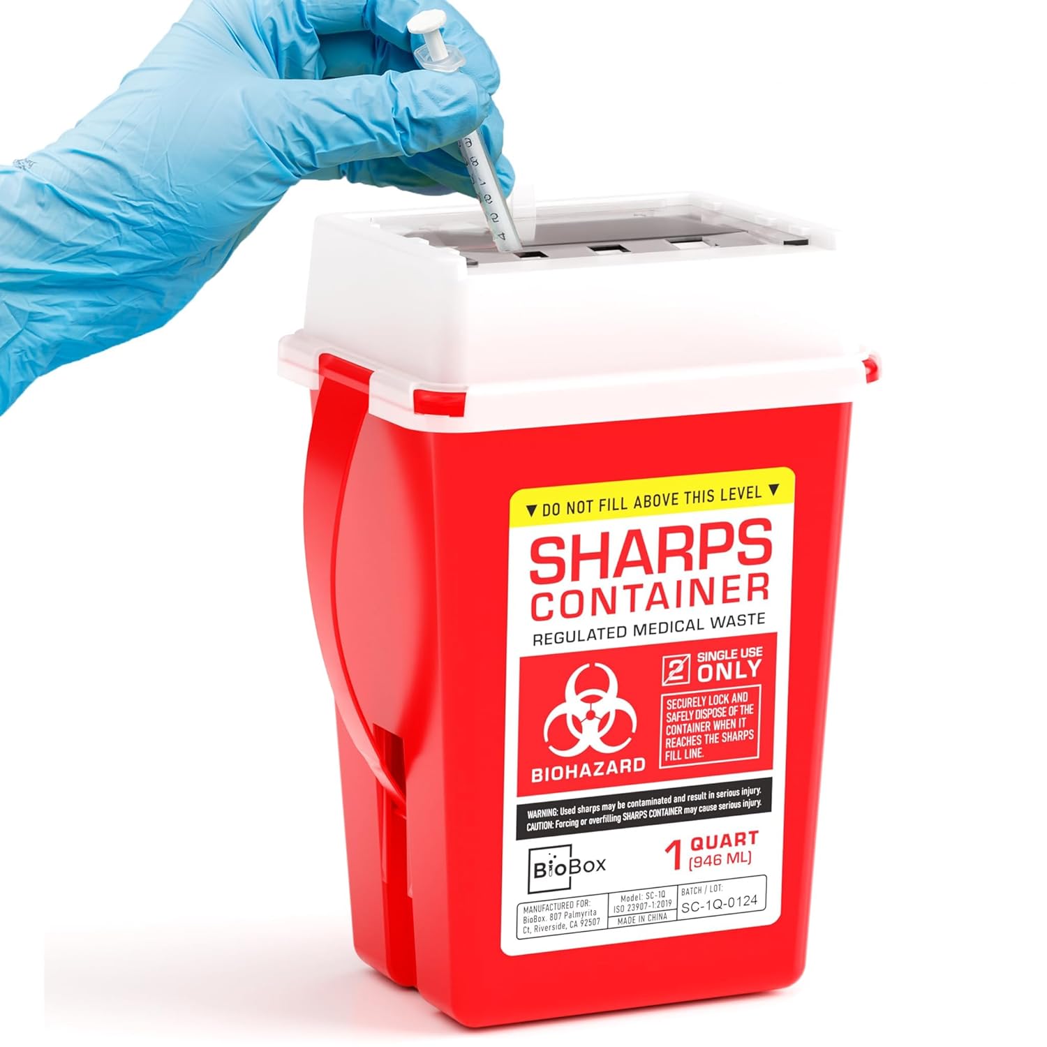 Sharps Container Large - Sharps Containers for Home Use and Labs - Portable Needle Disposal and Travel Size Biohazard Bin - 1 Quart (Pack of 1)