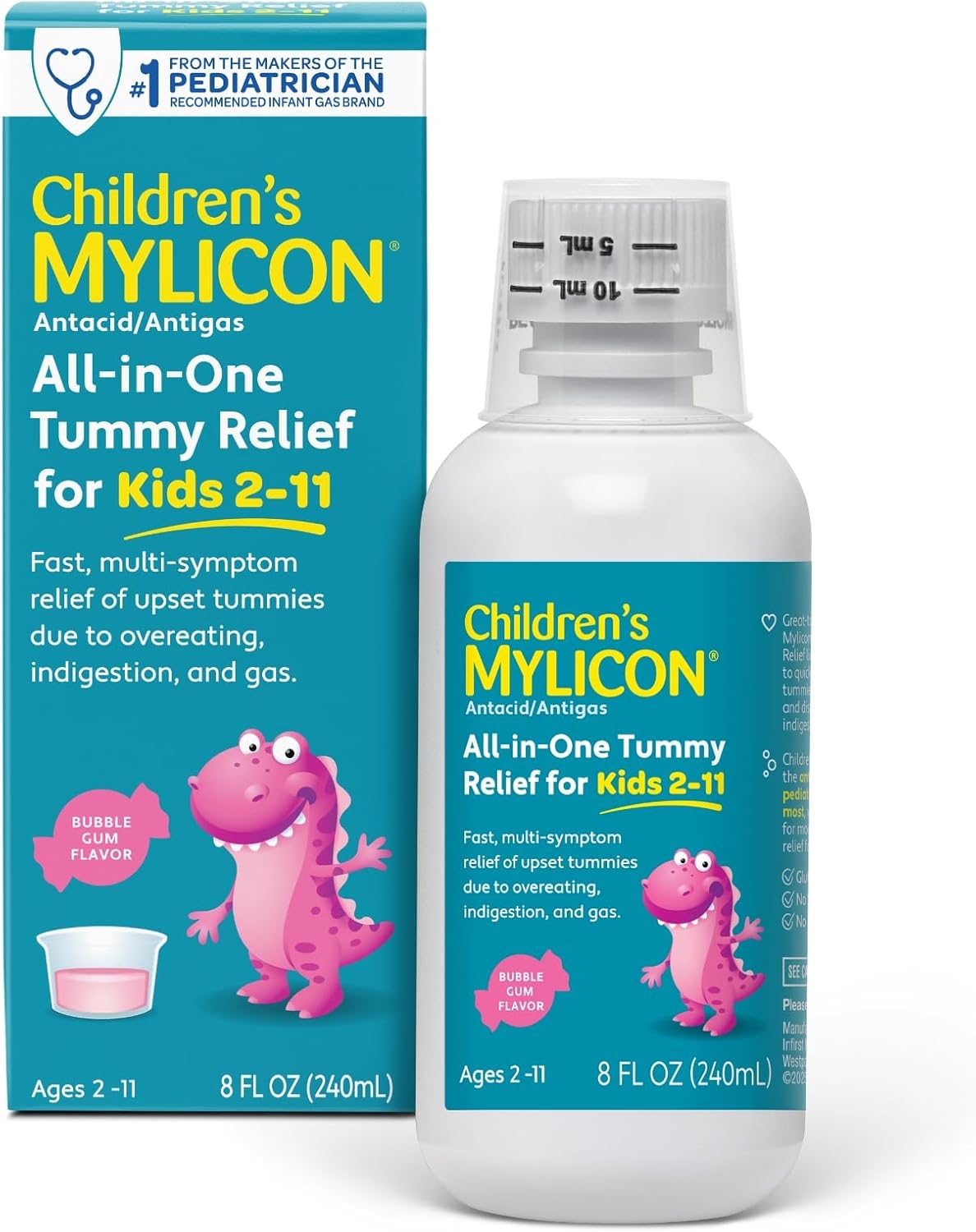 MYLICON Children's All-in-One Tummy Relief Liquid for Indigestion for Kids, Bubble Gum Flavor, 8oz