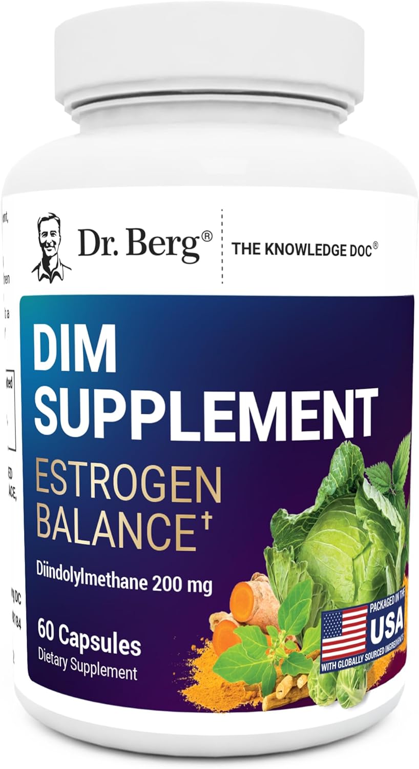 Dr. Berg DIM Supplement Estrogen Balance - Original Estrogen Supplement for Women with Diindolylmethane for Menstrual Symptoms & Menopause Relief & Black Pepper for Enhanced Absorption - 60 Capsules