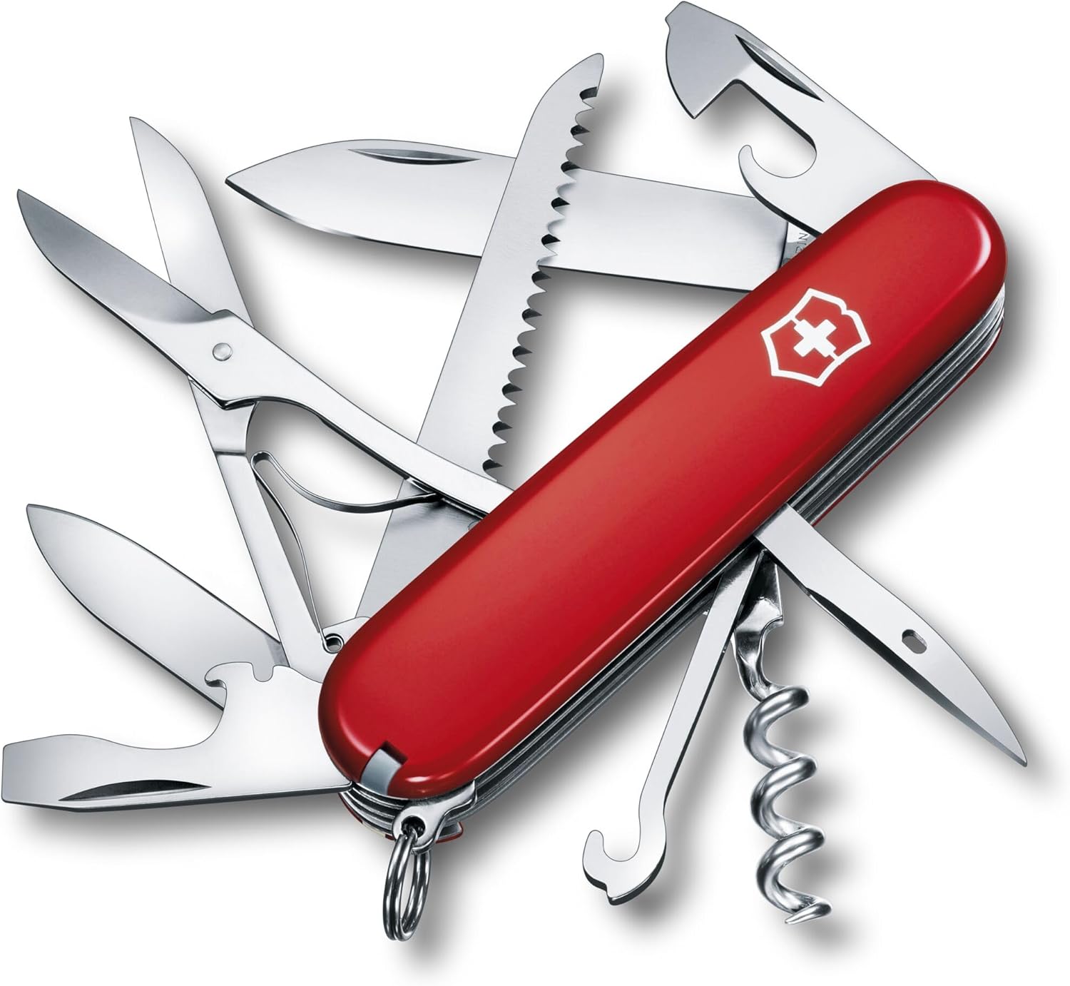 Victorinox Huntsman Swiss Army Knife, 15 Functions, Swiss Made Pocket Knife with Large Blade, Screwdriver, Scissors and Wood Saw - Red