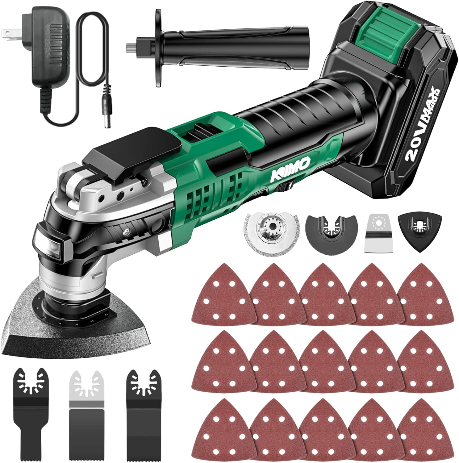 KIMO 20V Cordless Oscillating Tool Kit with 26-Pcs Accessories, Max 21000 OPM, 6 Variable Speed & 3° Oscillating Angle, Battery Powered Oscillating Multi-Tool for Cutting Wood/Nailing/Scraping/Sanding