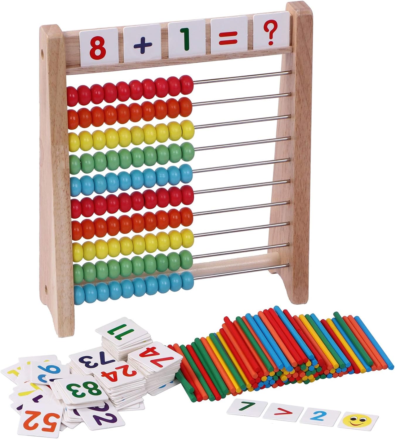Wooden Abacus for Kids - 100 Counting Sticks and Number Toys Cards 1-100, Educational Math Games for Preschool and Elementary School 1st 2nd Grade