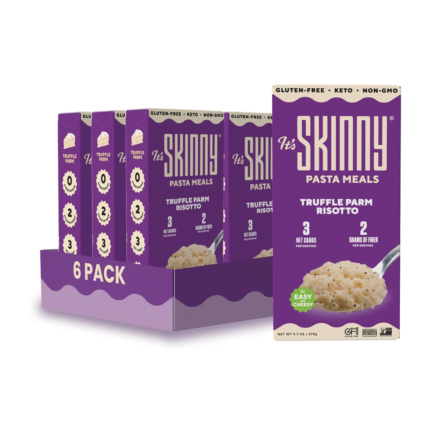 It’s Skinny Truffle Parm Risotto – Low Carb Pasta, Gluten Free, Non-GMO, Keto-Friendly, Only 3 Net Carbs & 2g of Fiber per Serving, with Truffle & Parmesan Cheese Sauce, Ready in 5 Minutes (6 Packs)