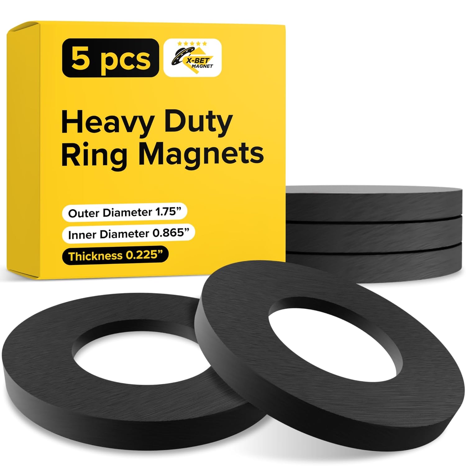 Heavy Duty Ring Magnets - Ultra Strong 1.75 Inch (44 mm) Magnets with Holes for DIY & Crafts - Space Organization Set for Home, Kitchen, Workshop (5 pcs)