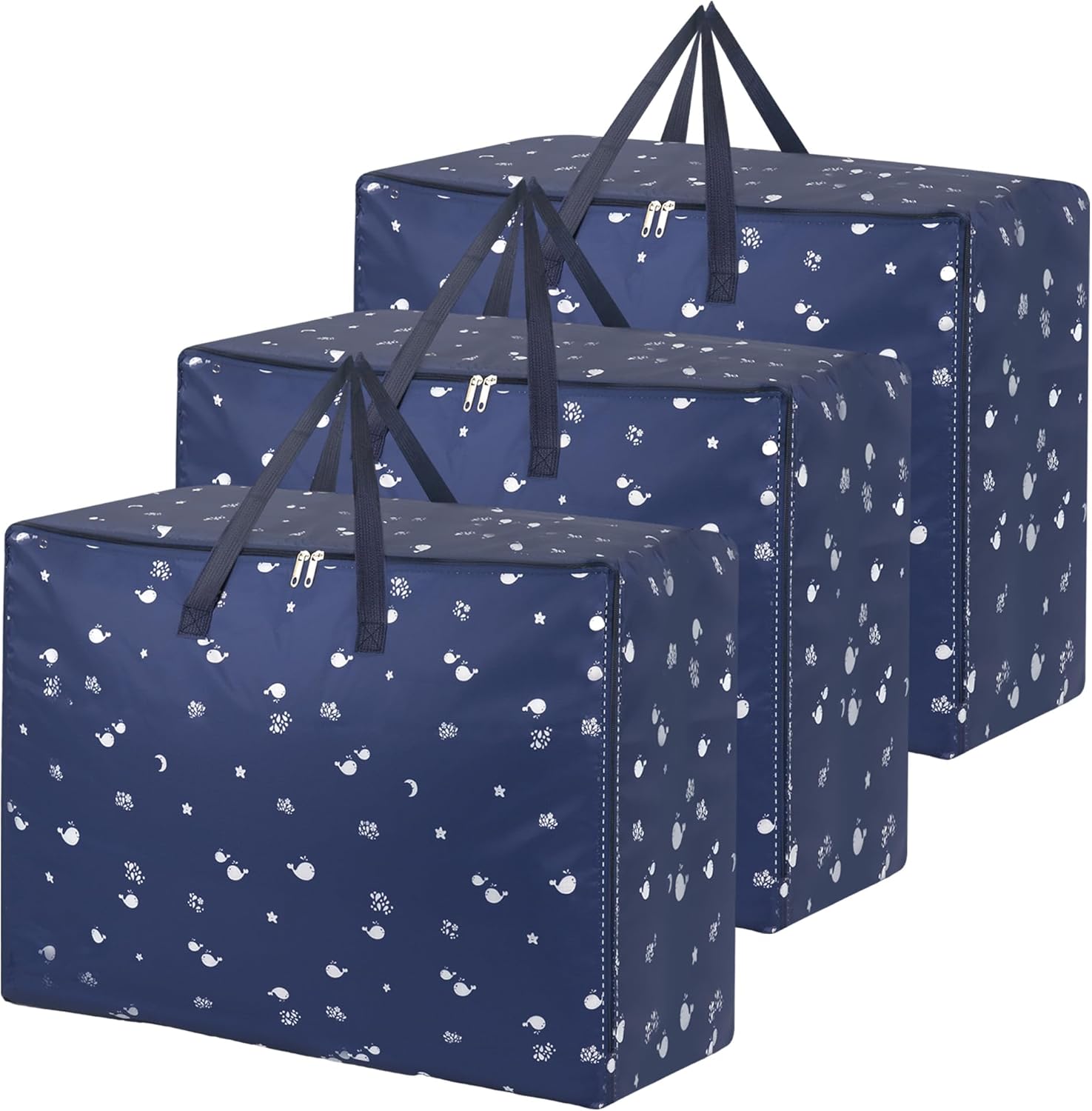 3 Pack 105L Large Storage Bags with Zips,Heavy Duty Moving Bags for Clothes,Bedding,Blankets,Duvet,Moving House