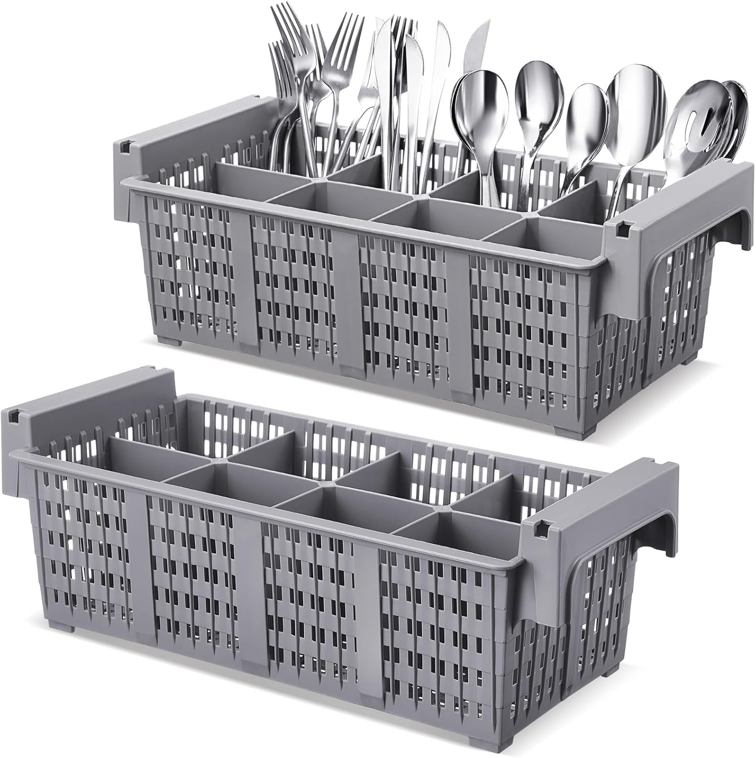 Yungyan 2 Pcs Flatware Dishwasher Basket Silverware Cutlery Washing Basket with Handle 16.81 x 8.07 x 5.91 Inches Utensil Holder Silverware Drying Rack for Commercial Dishwasher Restaurant(Gray)