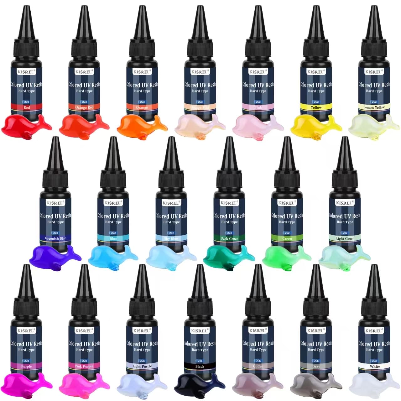 KISREL UV Resin, 20 Colors - 400g UV Resin Kit, Transparent Colored Resins, Rigid Ultraviolet Clear UV Resina for Crafts, Jewelry Making and Decoration