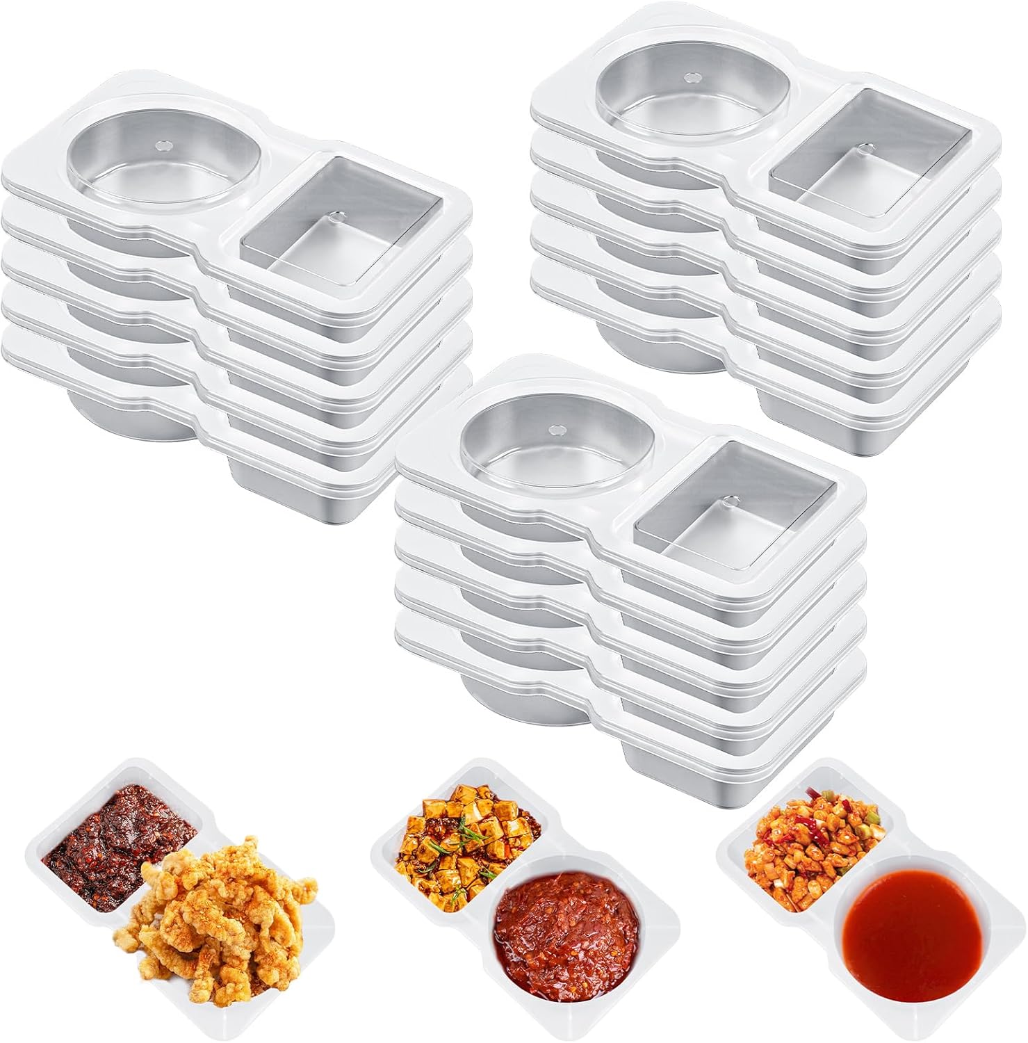 SCROLIEY 15PCS Reusable Snack Pack Containers, Snack Pots with Lids, Reusable Double Compartment Condiment Container, Thickened and Portable Dip Container for Picnic/Work Lunch/Travel