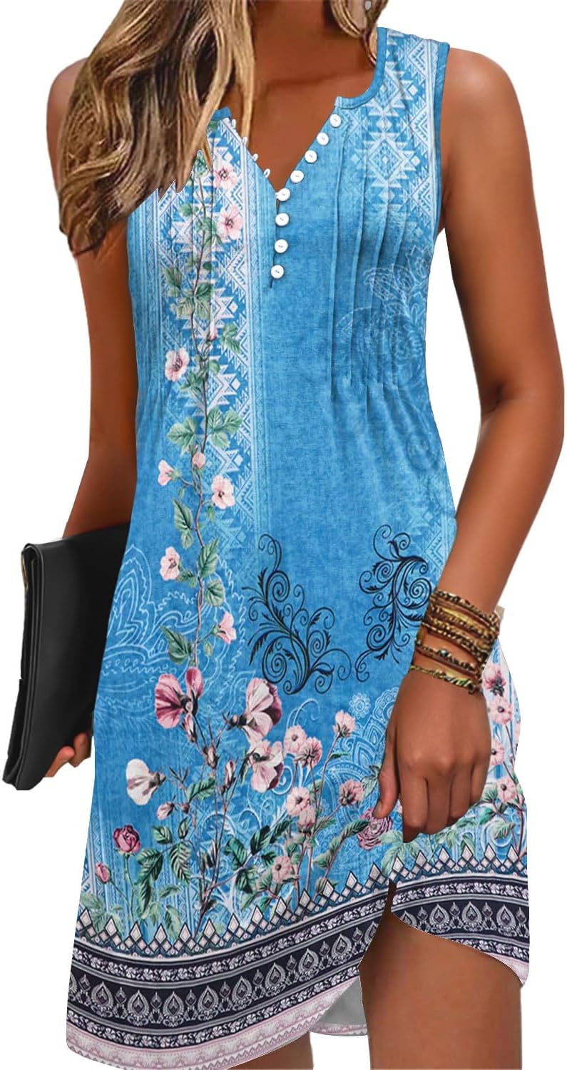 Disamer Beach Dresses for Women 2025 Vacation Swim Cover up V-Neck Summer Dress Button Down Sleeveless Boho Floral Sundress