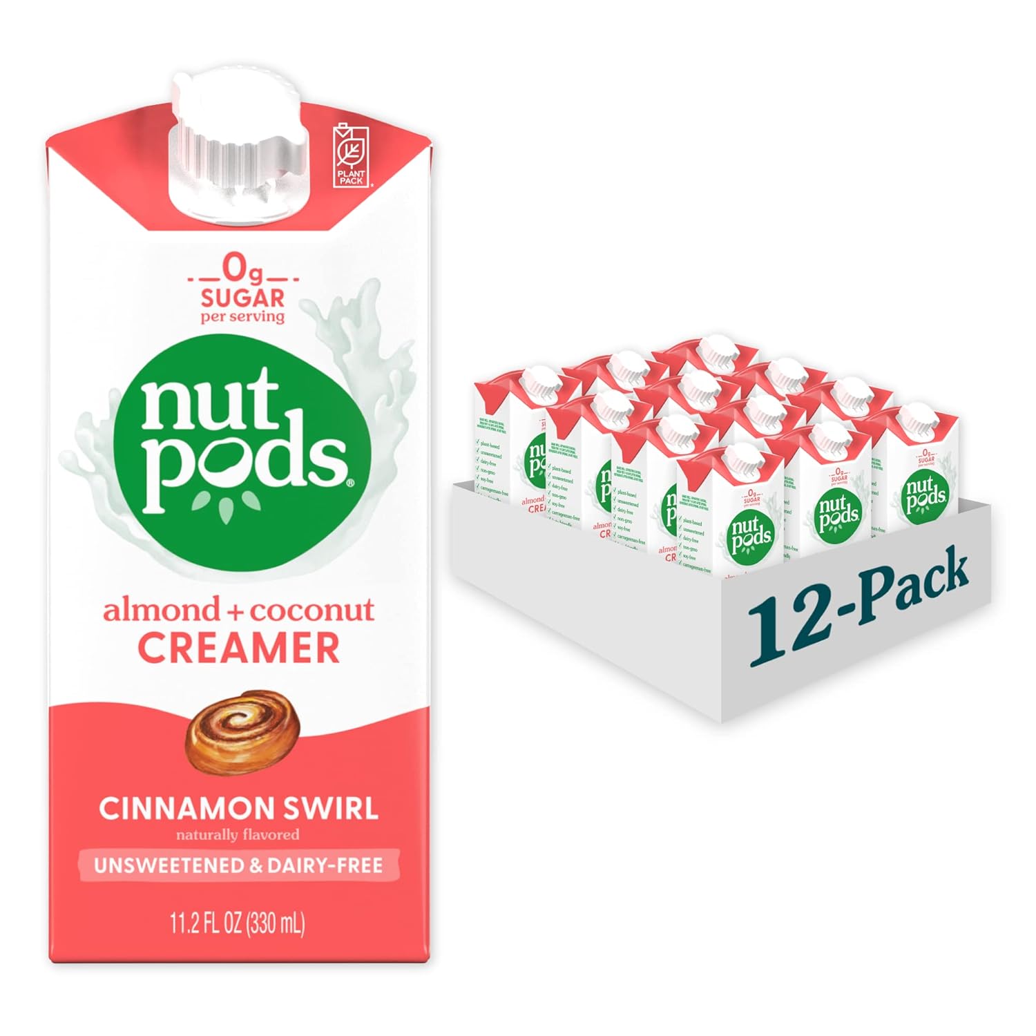 nutpods Cinnamon Swirl Coffee Creamer - Unsweetened Non Dairy Creamer Made from Almonds and Coconuts - Keto Creamer, Whole30, Gluten Free, Non-GMO, Vegan, Sugar Free, Kosher (12-Pack)