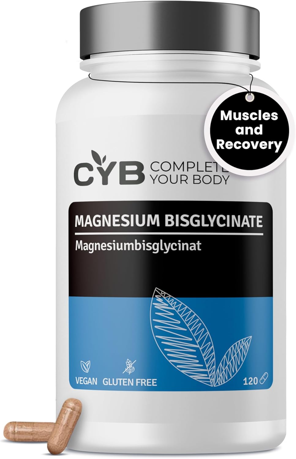 CYB | Magnesium Glycinate High Strength 1540mg - 120 Vegan Capsules - 300mg Elemental Magnesium Per Daily Dose - Lab-Tested Supplements