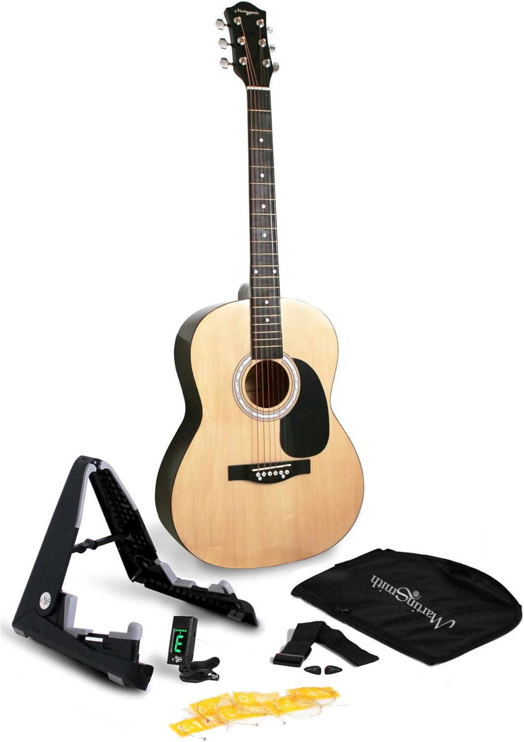 Martin Smith Acoustic Guitar Kit - Full-Size Guitar, Stand, Tuner, Bag, Strap, Plectrums & Spare Strings