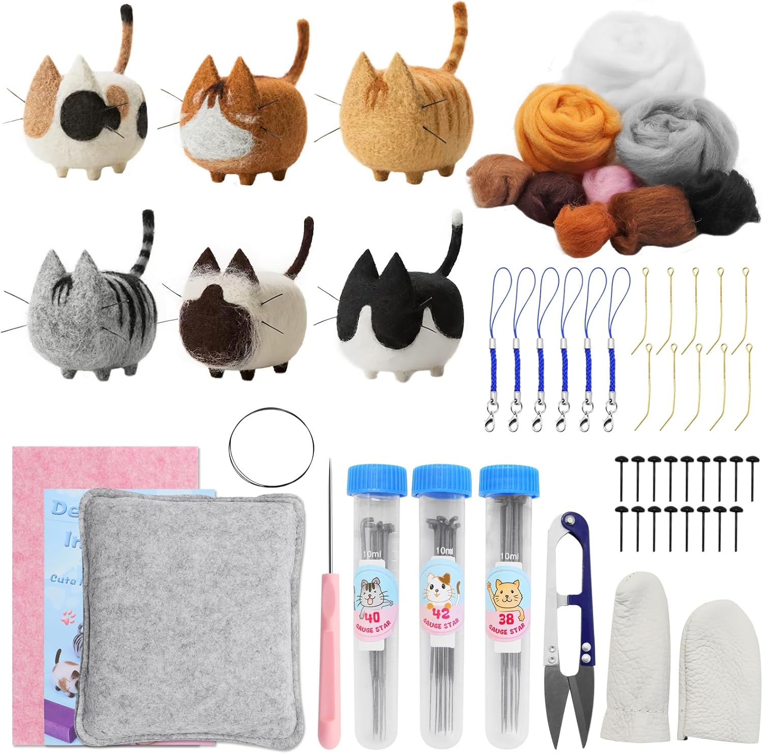 LONTOM 6 Pcs Needle Felting Kit, Crafting Kits for Adults, Wool Felting Kit with Felting Needles, Felting Wool and Felting Pad, Needle Felting Supplies for Beginners DIY Felting Craft