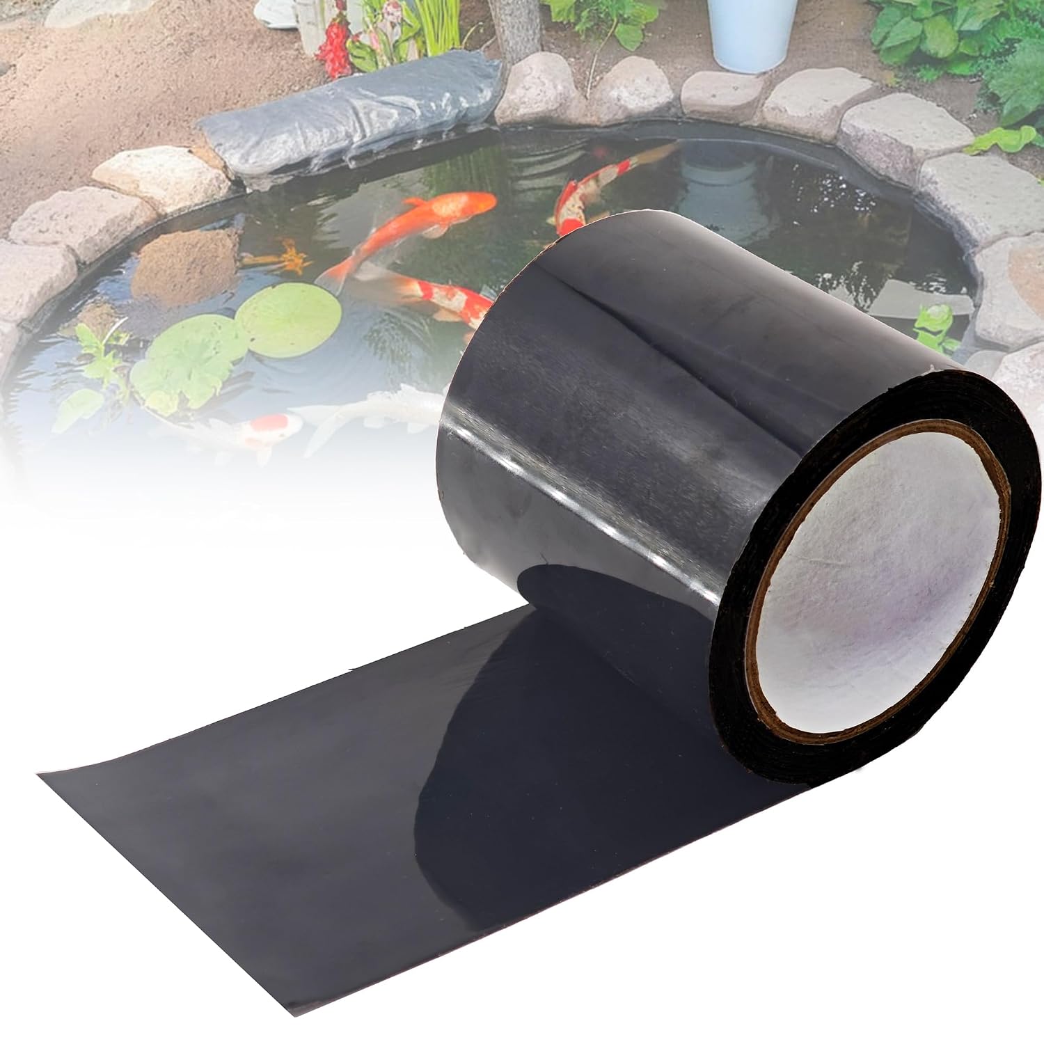 Pond Liner Seam Tape Single Sided, Waterproof Pond Repair Kit Butyl Rubber for EPDM PVC Outdoor Pond Liner Leak Repair Long-Lasting Easy to Apply