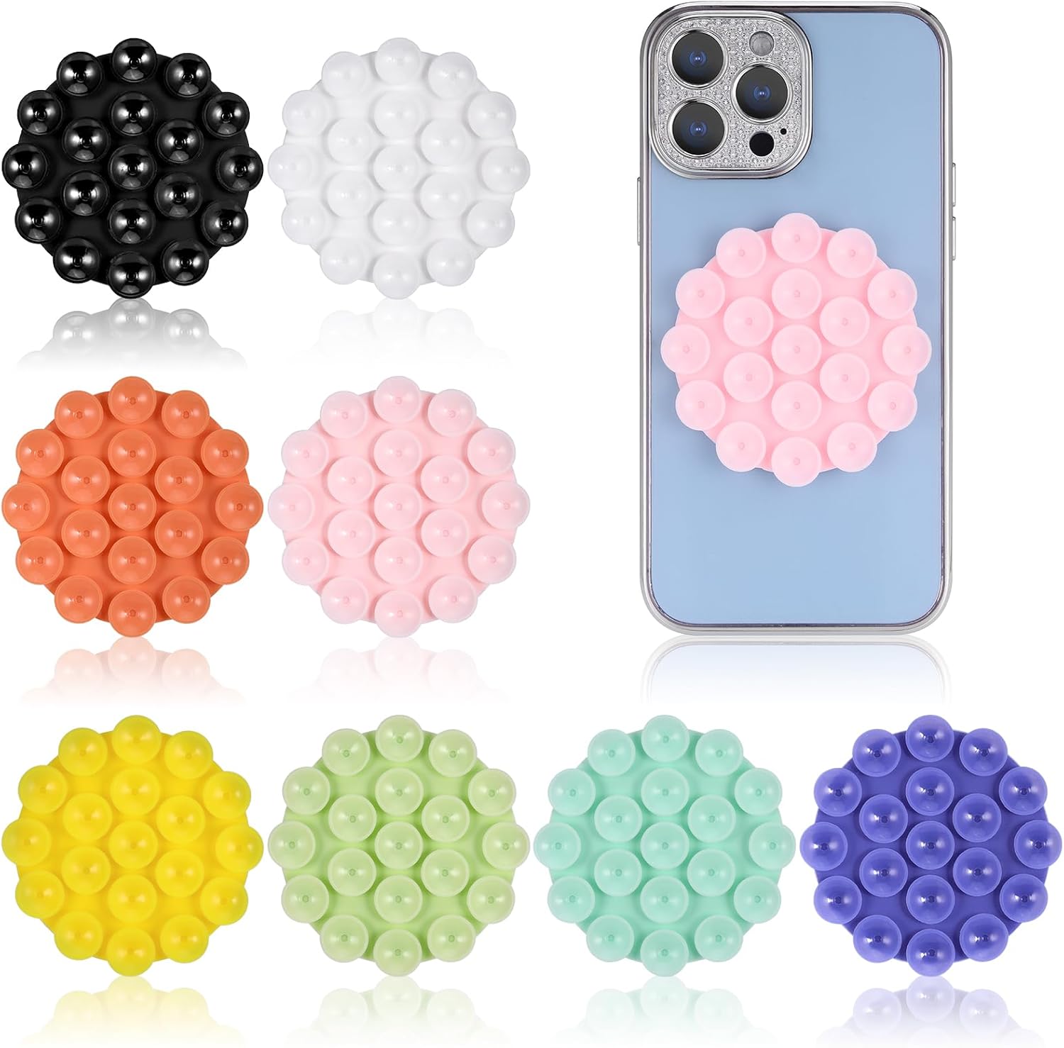Hejo 8PCS Silicone Suction Cup Phone Case Mount, Suction Phone Mount, Multipurpose Phone Suction Pad for All iPhone and Android Cellphones, Mobile Phone holders for Selfies and Videos