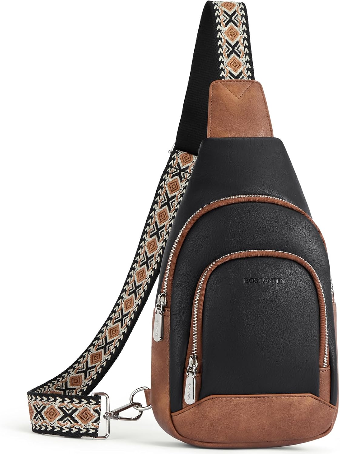 BOSTANTEN Sling Bag for Women Crossbody Purse Crossbody Bag Leather Chest Bag with Adjustable Guitar Strap for Travel