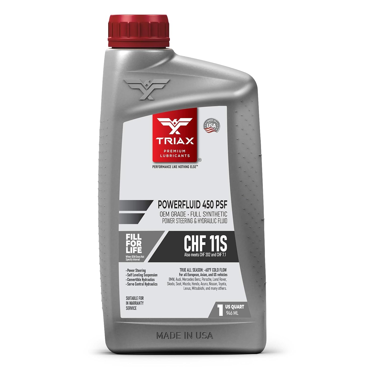 TRIAX PowerFluid 450 - Power Steering Fluid (Green) - Full Synthetic - Meets CHF 11S, CHF 202, CHF 7.1 for: Power Steering - Active Suspension - Central Locking - Traction Control (1 Quart/0.946 l)