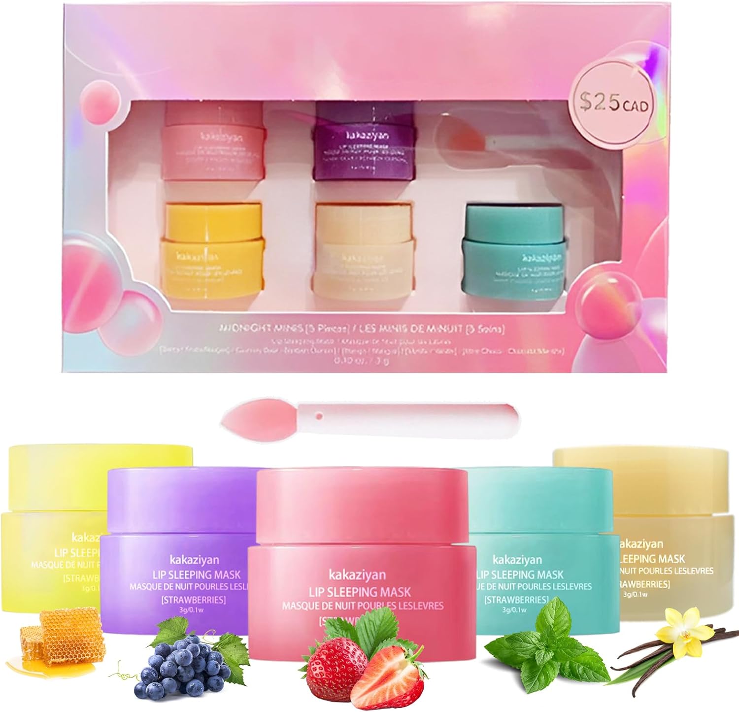 Sleeping Mask, 5 Pack Lip Balm Set With Stick for Day And Night Repair, Mini Balm for Chapped Cracked Dry Lips, Nourishing & Hydrating Mask, Gift Set, 3g Each