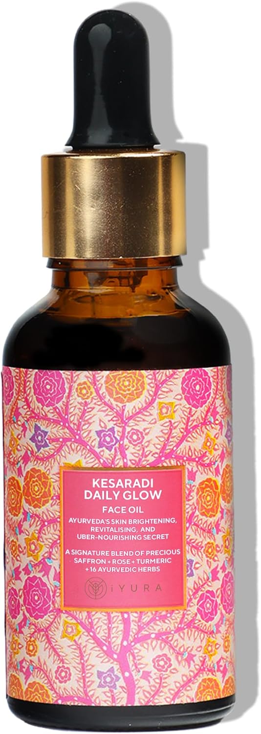 iYURA Kesaradi Daily Glow | Clinically Proven to Brighten and Moisturise | For Dry, Sensitive Skin | Quick Absorbing, 100% Natural Face Oil | With Saffron, Turmeric & Rose | 30ml