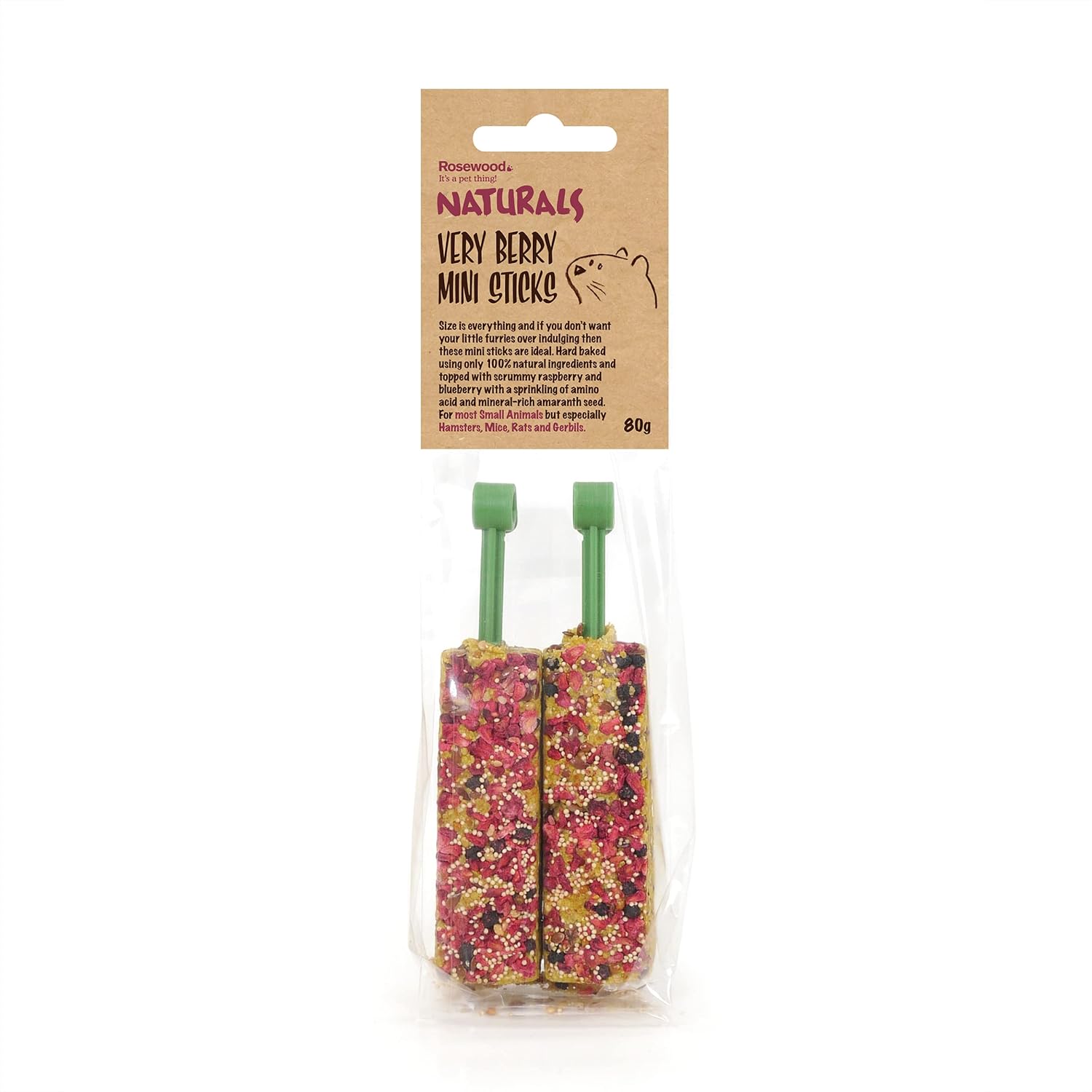 Rosewood Naturals Very Berry Mini Sticks, Small Animal Treats for Hamsters, Gerbils, Mice and Rats, 80g