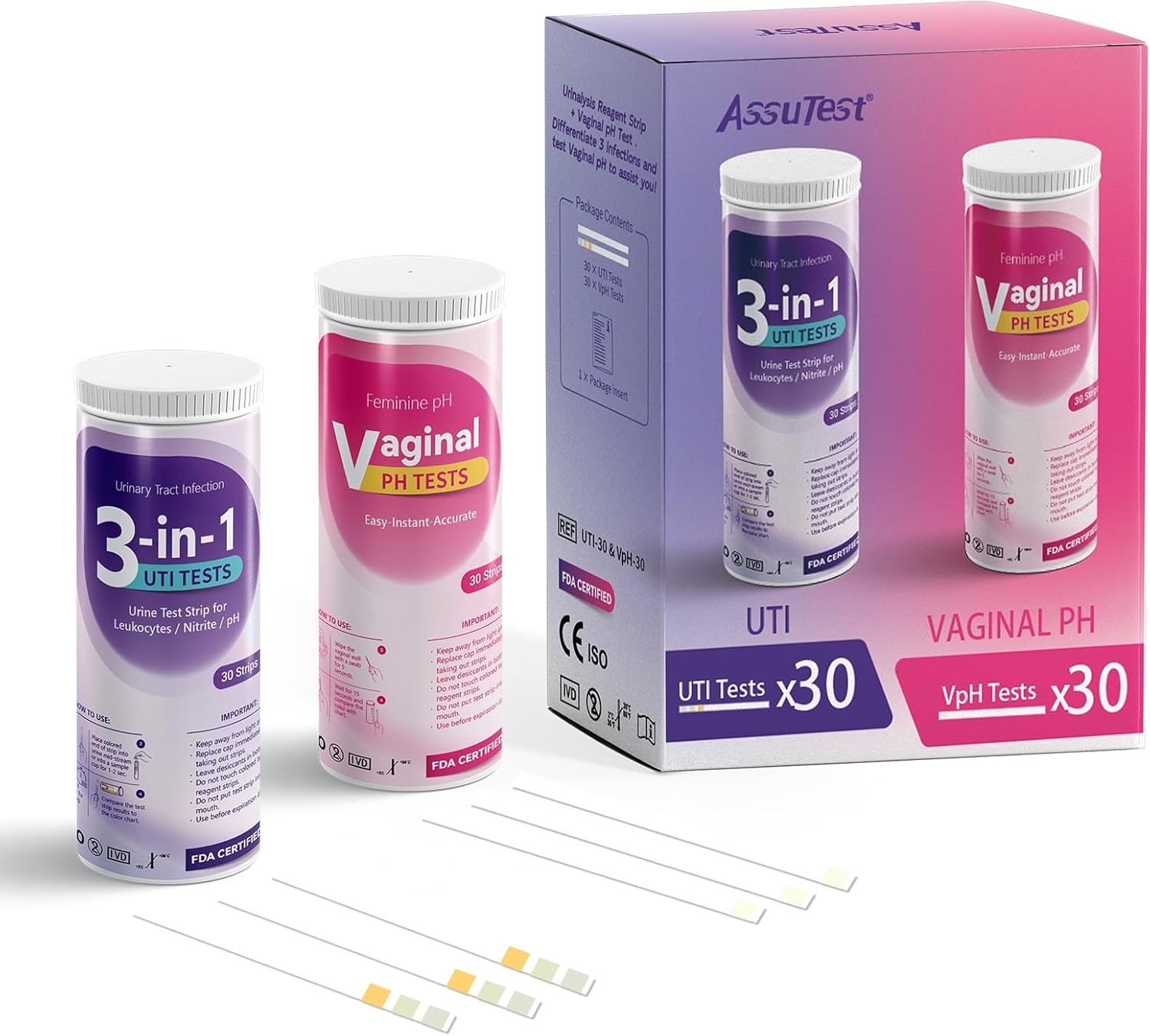 UTI Test Strips (UTI) Test Strip + Vaginal pH Test Kit for Women & Kids Urine Test Strips, Urinalysis Test Strip, Easy at Home Urinary Tract Infection Test Kit.