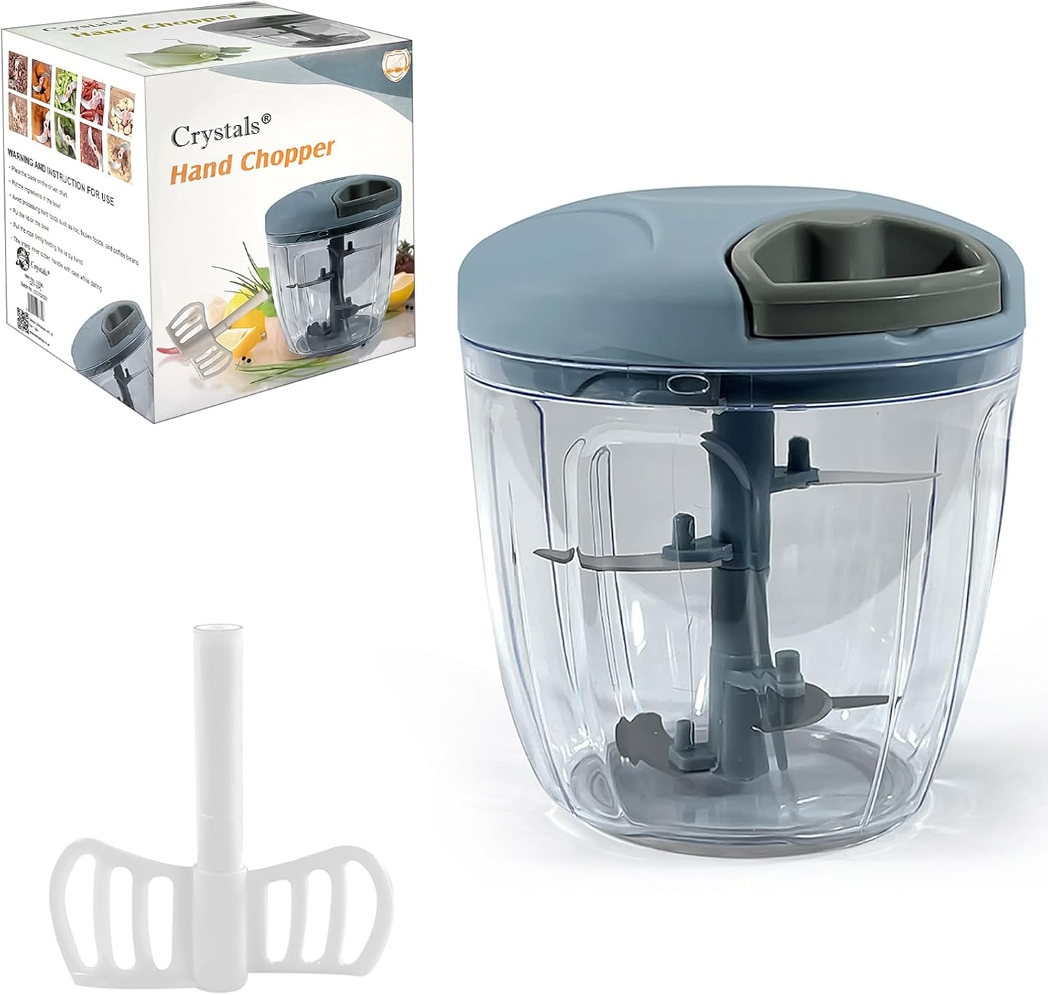 5 Blades Pull Chop Manual Food Chopper & Processor with Pull String - Handheld Food Shredder, Slicer, Cutter, and Dicer for Onions & Garlic - Manual Food Processor, Blender Chopping Machine - 900ml