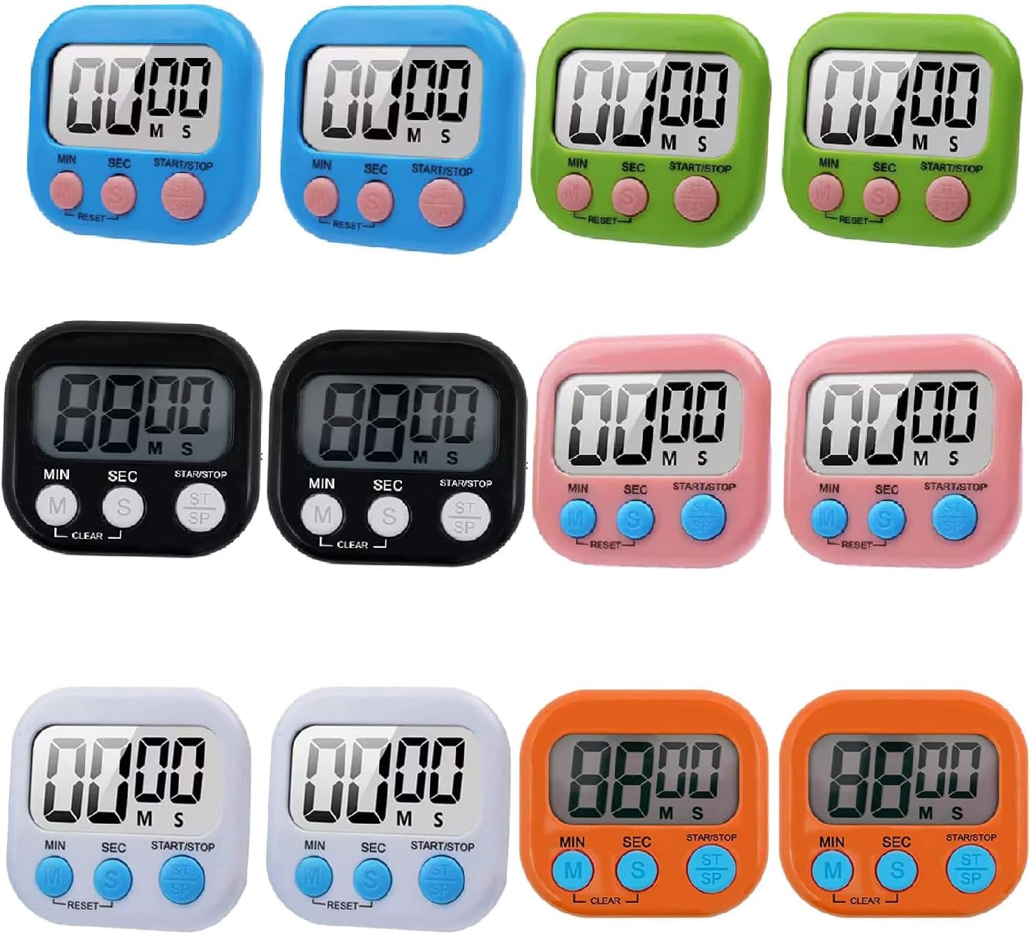 12 Pieces Large Screen Digital Kitchen Timer Count Up and On/Off Switch with Loud Alarm Magnetic Back Large Display LED Countdown Timer for Cooking Baking Games(Battery Included)