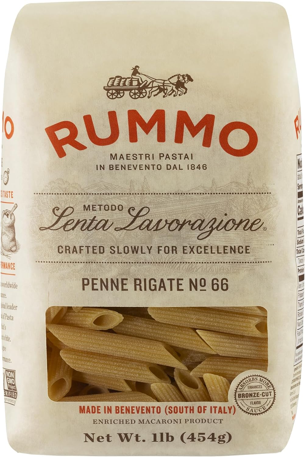 Rummo Penne Rigate Pasta N.66 - Penne Pasta Noodles, Dry Pasta, Durum Wheat Semolina Penne, Pasta from Italy - 16 Ounce (Pack of 5)