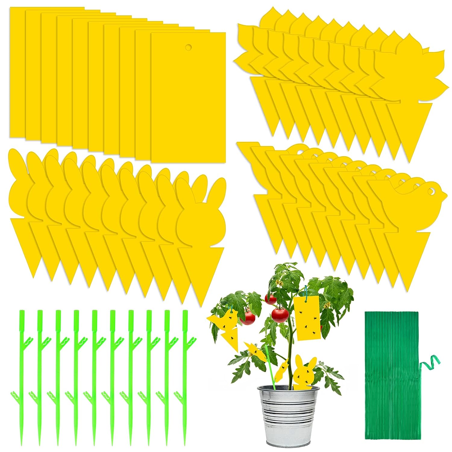 MIAHART 40 Pcs Sticky Fly Traps Yellow Plant Fly Catcher Paper Fruit Fly Traps Insect Sticky Board for Indoor Outdoor, 4 Designs