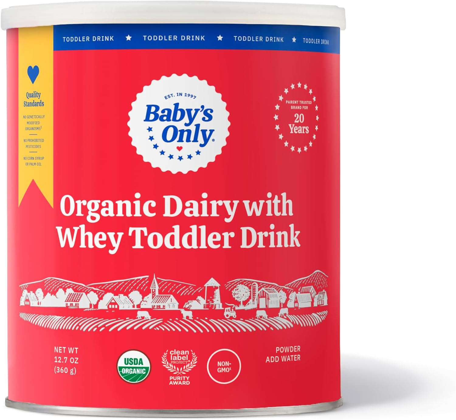 Baby's Only Organic Dairy with Whey Toddler Drink, Milk Powder with Extra Whey Protein, Iron, Vitamin D, Toddlers 12 Months Old and Up, Organic Toddler Drink, Easy to Digest, 12.7 oz, 1 Pack