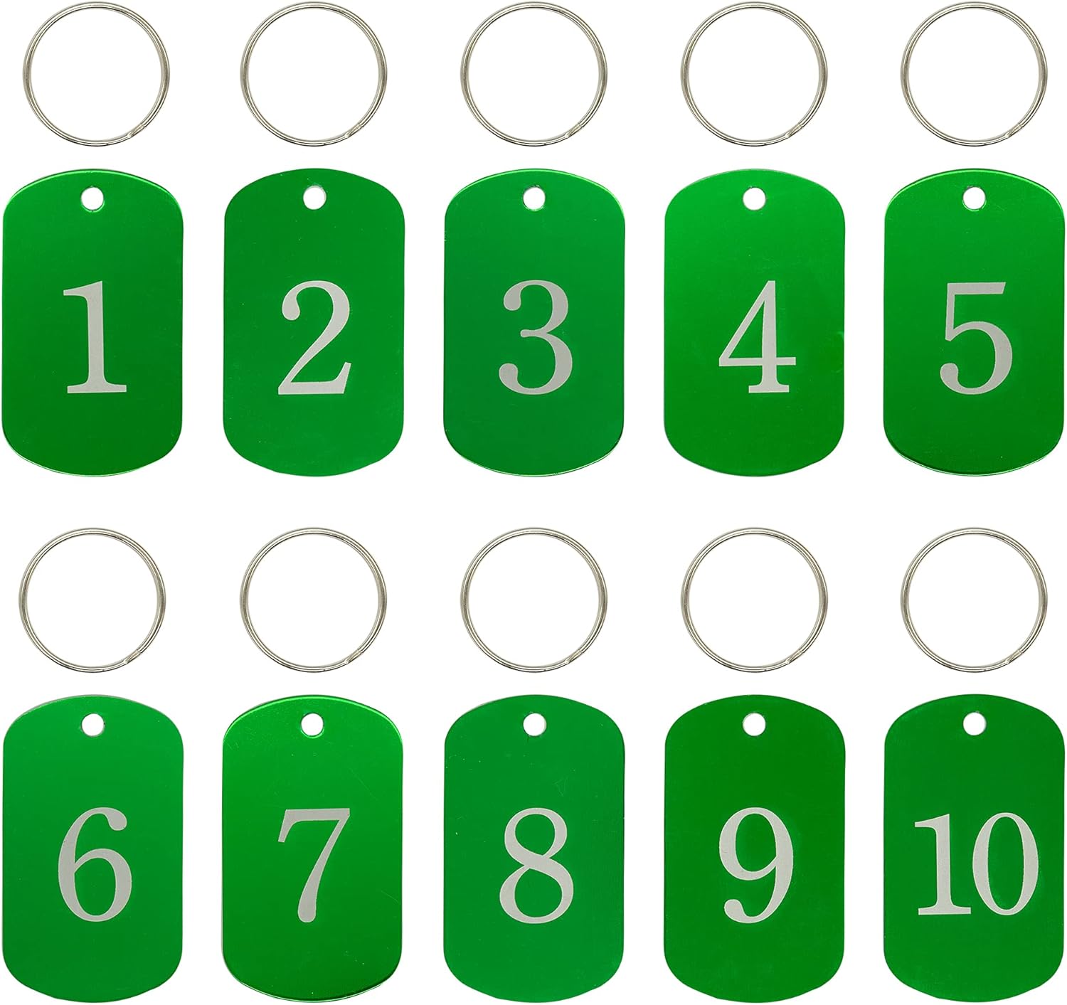 Aluminum Engraved Number Tags Key Tags ID Tags with Key Rings (1-25, Green)