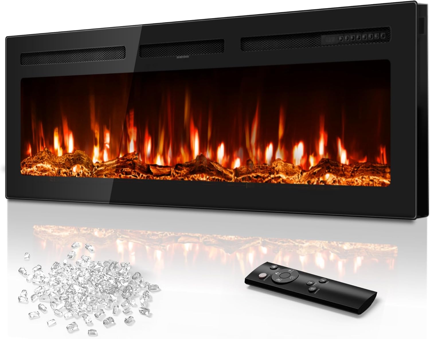 50 Inch Electric Fireplace in-Wall Recessed and Wall Mounted, Ultra-Thin Linear Fireplace Heater 750/1500W with Realistic Flame, Higher Temperatures & Lower Noise, Log Set & Crystal Options