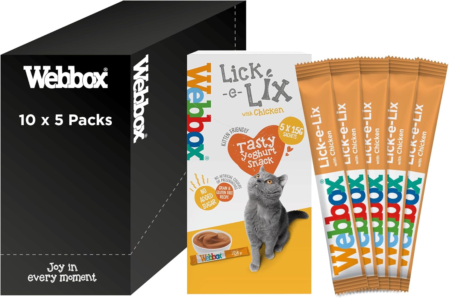 Webbox Lick-e-Lix Cat Treats, Chicken - Kitten Friendly, Grain and Gluten Free, No Artificial Preservatives or Colours (10 x 5 Packs)