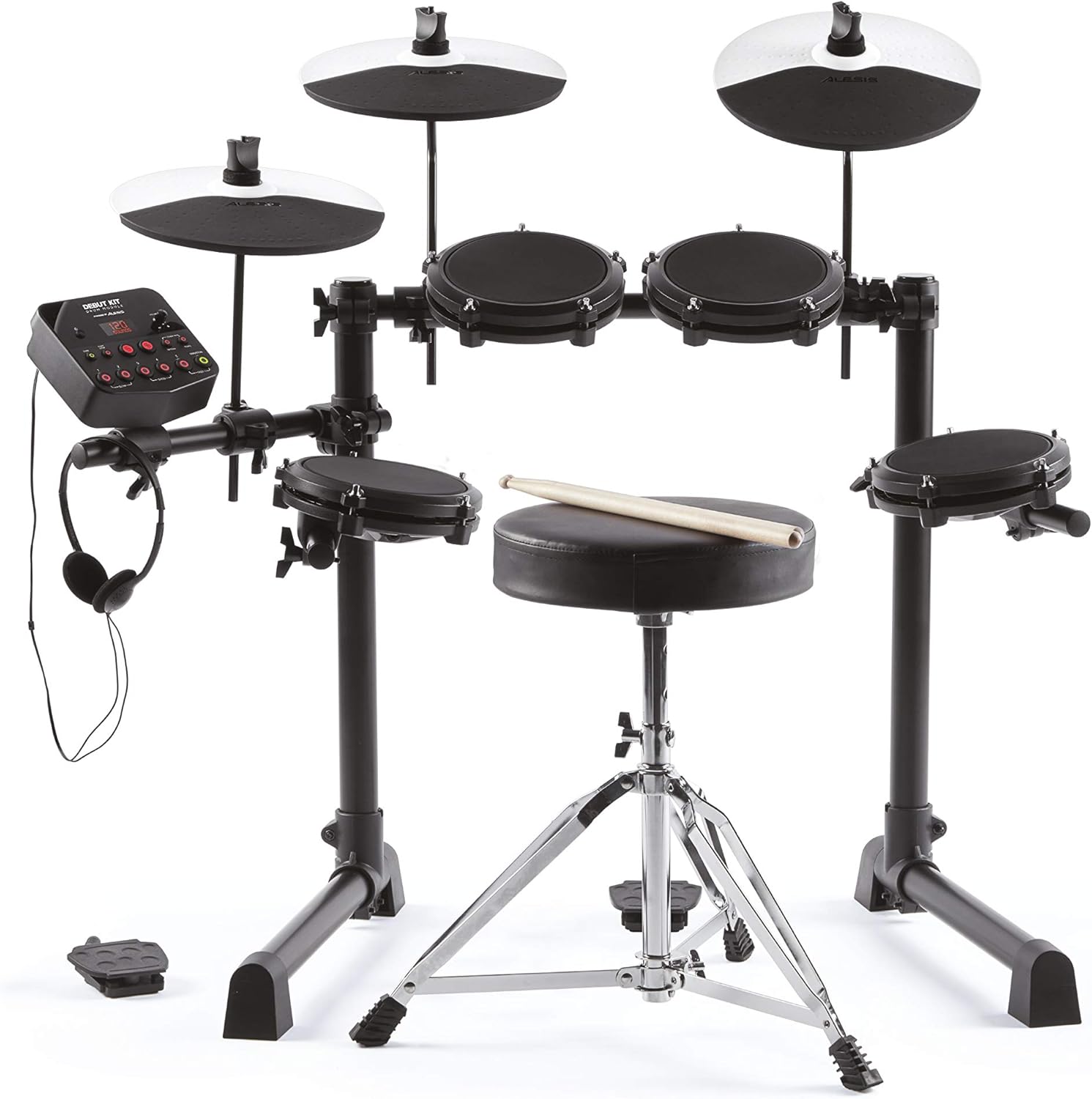 Alesis Drums Debut Kit – Kids Electric Drum Kit with 4 Quiet Mesh Electronic Drum Pads, 120 Sounds, Drum Sticks, Drum Stool, Headphones, and Lessons
