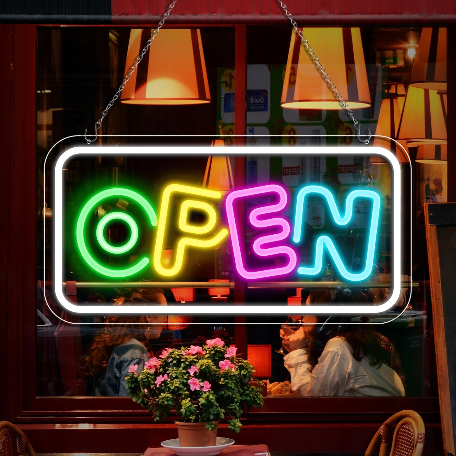 inShareplus 16.2"x 9.1" Open Sign, Adjustable Neon Open Sign, Super Bright Open Signs for Business Window, Powered by USB with ON/OFF, LED Sign Open for Stores, Restaurant Bar Hotel Wall (Horizontal)