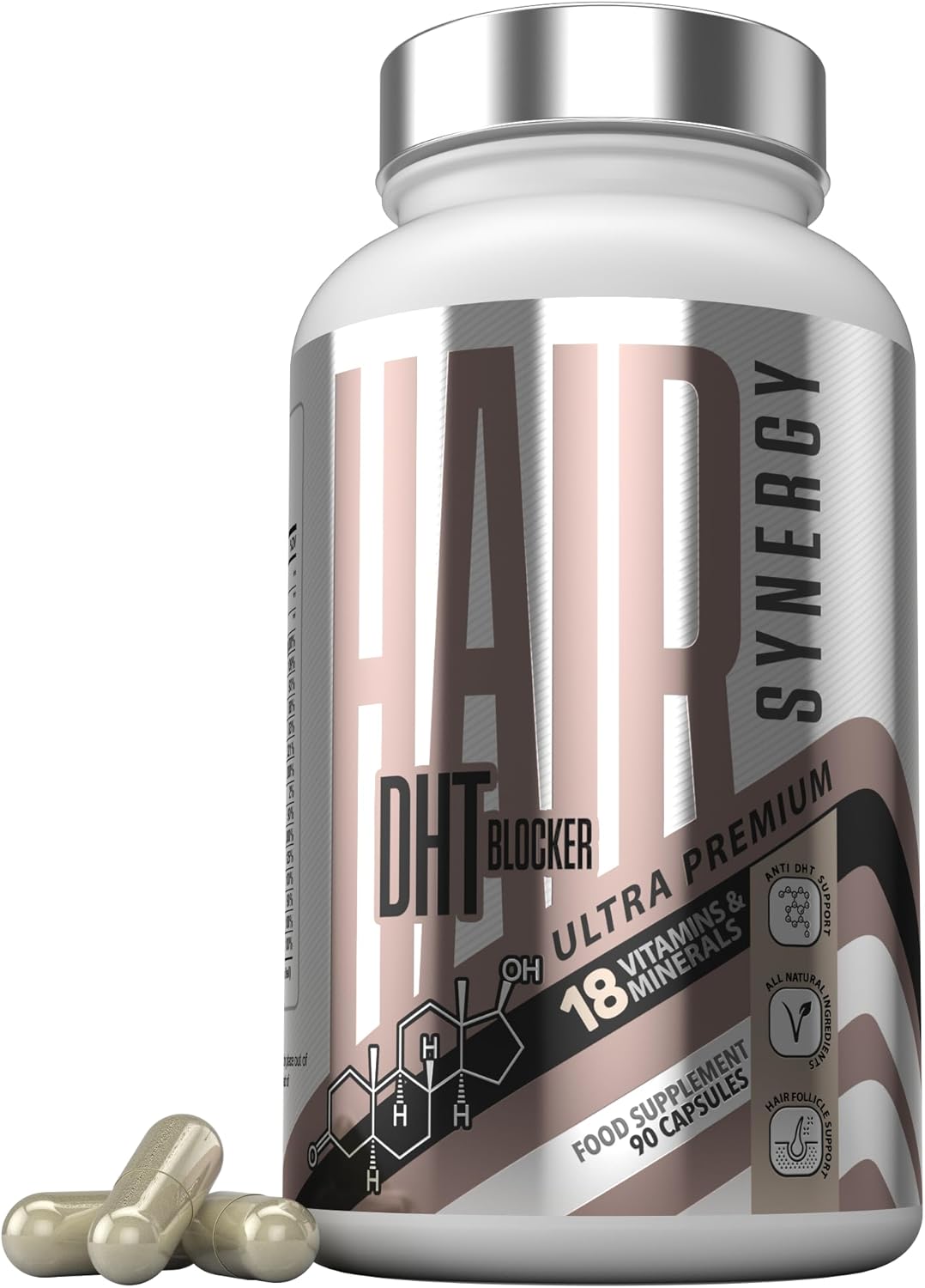 Ultra Premium DHT Blocker Hair Growth Vitamins – Hair Synergy, The UK’s #1 Hair Thickening DHT Blocker Hair Growth Supplements for Women & Men | 10,000mg Biotin Tablets, Pumpkin Seed Oil, 90 Capsules