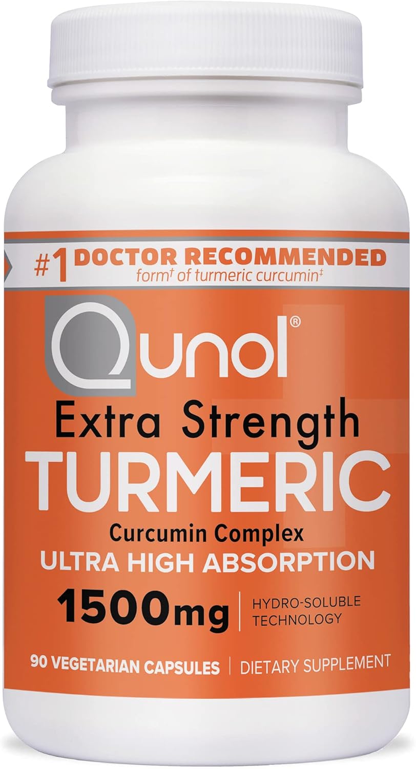 Qunol Turmeric Curcumin Capsules, 1500mg Extra Strength Supplement, Patented Hydro-Soluble Technology, Alternative to Turmeric Curcumin with Black Pepper, 90 Veggie Capsules