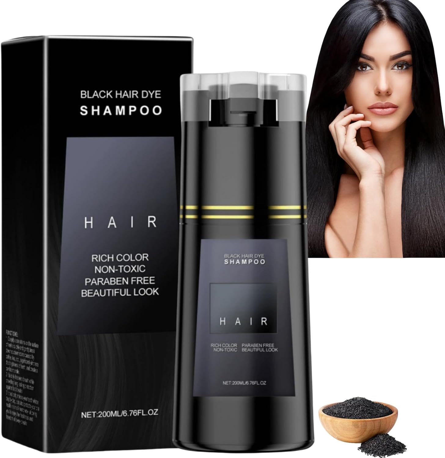 Polar Hair Dye Shampoo,Hair Color Sha/mpoo 3 in 1,Polar Ha/ir Care,H/air Colour Sham/poo for Women Grey Ha/ir Coverage,Home Ha/ir Dy/e Pu/re Plant Extract,Hai/r Care Instant Dye Shampoo(Black)