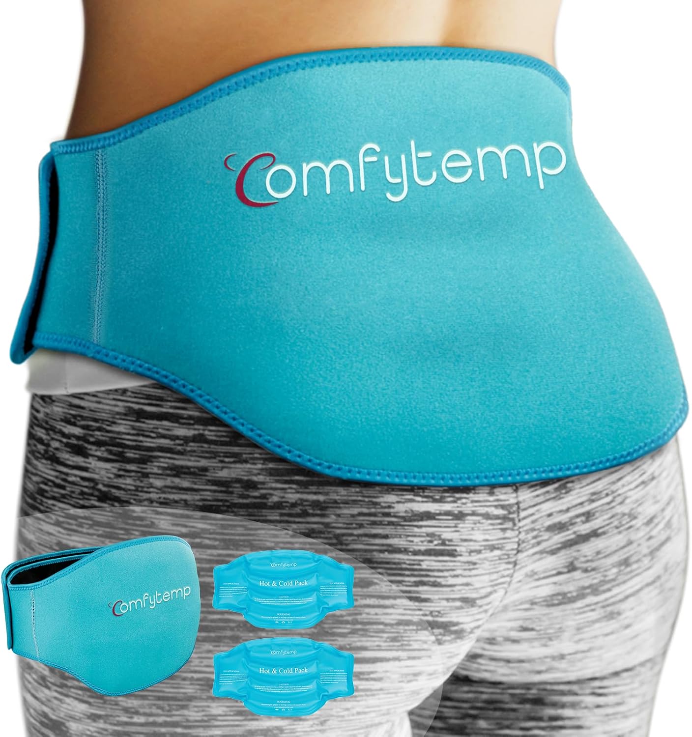 Comfytemp Ice Pack for Back Pain Relief, 2Pcs, Sciatica Ease Brace Reusable | FSA Eligible HSA, Wearable Gel Ice Pack for Injuries, Lumbar Waist Back Cold Hot Wrap for Men Women Gift After Surgery, Blue
