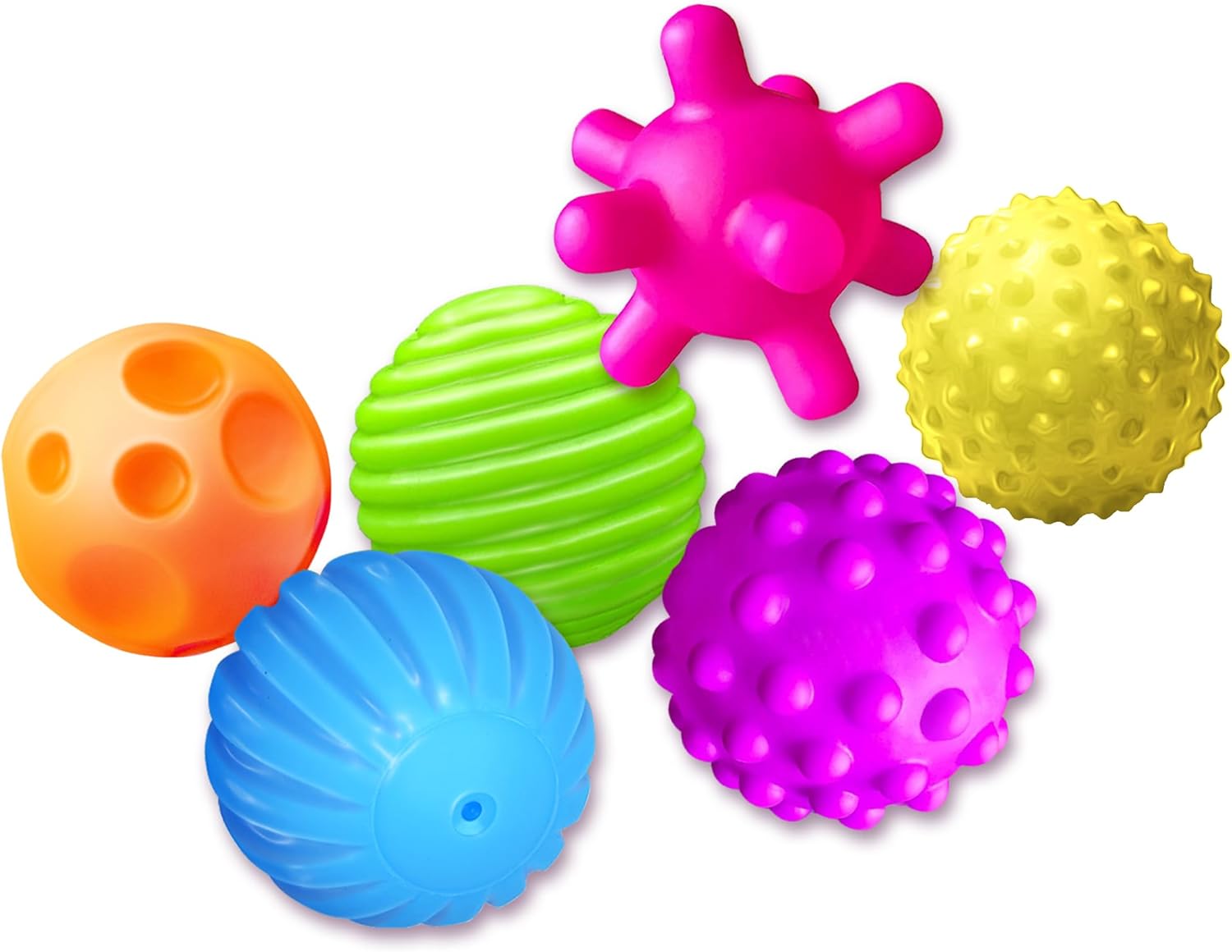 Sensory Balls for Kids 6pcs Textured Multi Ball Set for Toddlers Multicolor and Bright Handing Catching Balls BPA-Free Soft Stress Relief Toys