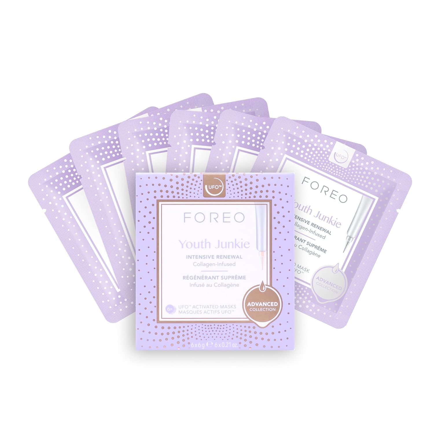 Youth Junkie Advanced Collection 2.0 UFO-Activated Facial Mask - Hydrating Facial - Beauty & Personal Care - Collagen & Olive Oil - All Skin Types - Dry skin with Wrinkles - 6 pcs in pack