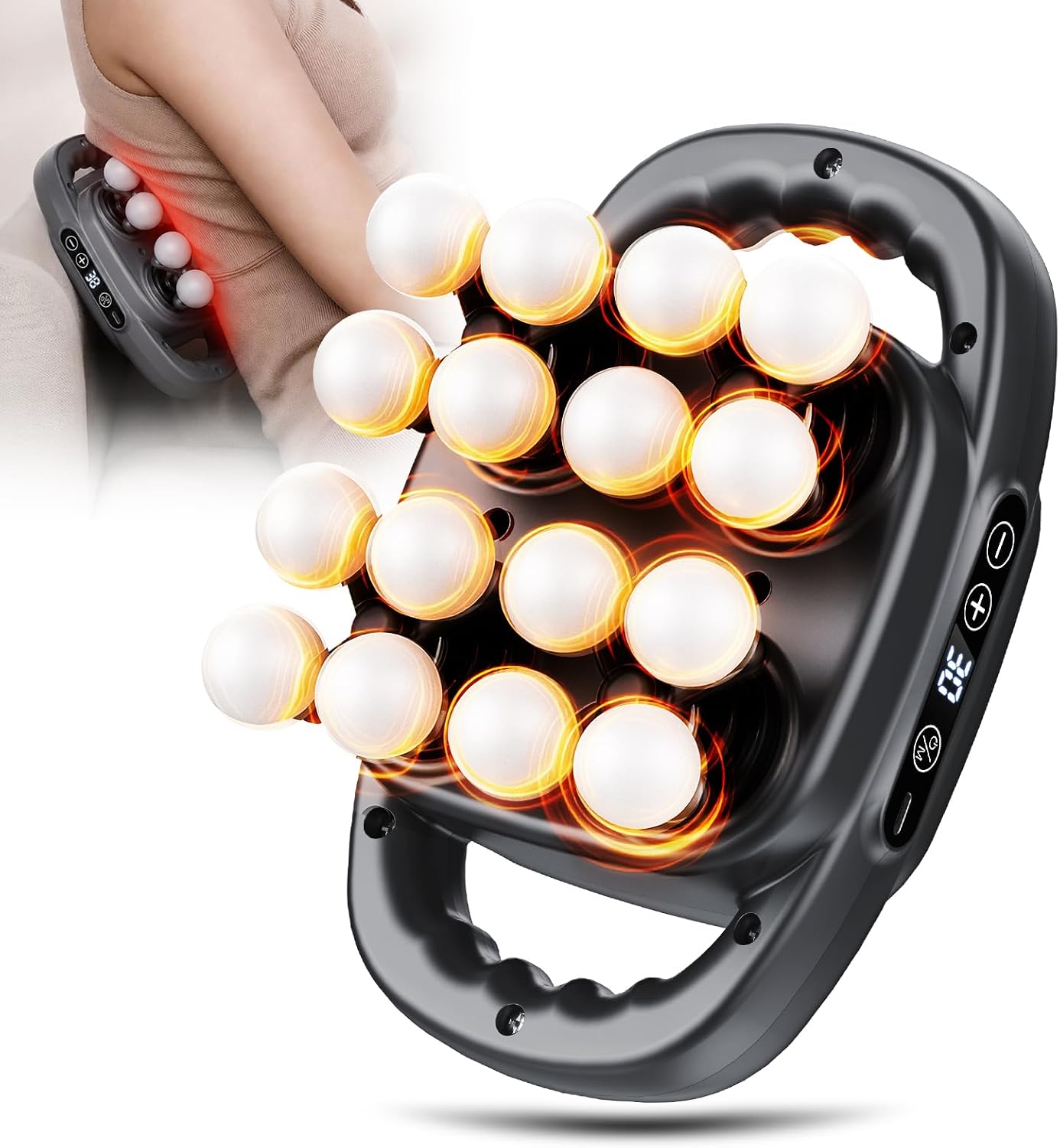 16 Head Massage Gun, 53KG Deep Tissue Massage with 30 Speeds & 3 Modes,35mm Amplitude, 3200mAh Rechargeable,LED Display,Compact Quiet Hand Muscle Massager Suitable for Home/Office/Workout Pain Relief