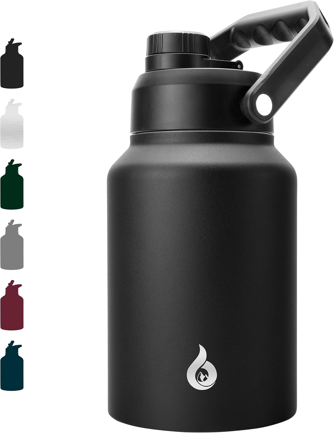 BJPKPK 64oz Insulated Water Bottle, Dishwasher Safe Half Gallon Water Bottle with Ergonomic Handle, BPA Free Leak Proof Water Jug for Sports, Metal Water Bottle with Anti-Slip Bottom, Black
