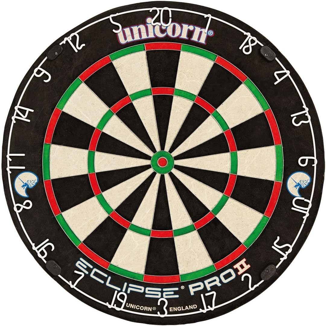 Unicorn Eclipse Pro 2 Bristle Steel Tip Dartboard with American Legend Dartboard Cabinets – Ultra-Slim Bullseye – High-Vis Rotatable Number Ring – 30% Thinner Wire